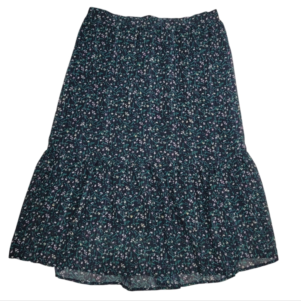 Banana Republic Lurex Floral Midi Skirt Feminine Girlie Peasant Blue Pin…